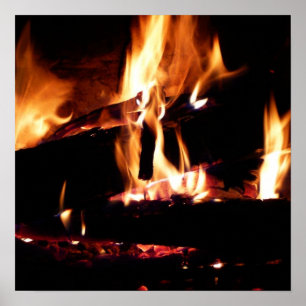 Poster Logs dans la cheminée Photographie de feu chaud