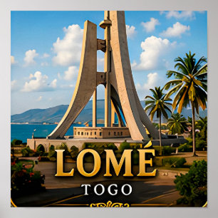 Poster Lomé Front de mer atlantique et Monument de l'Indé
