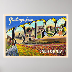 Poster Lompoc California CA Vintage Grande Lettre Postcar