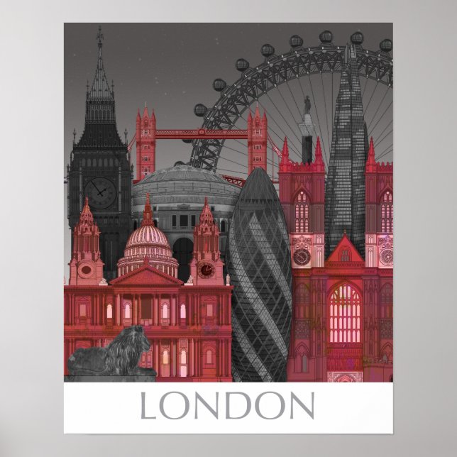 Poster London Elevages by Night - Rouge (Devant)