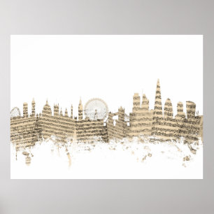 Poster London England Skyline Sheet Music Cityscape