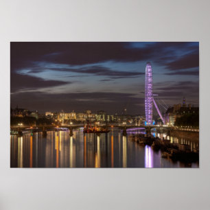 Poster London Eye et River Thames la nuit