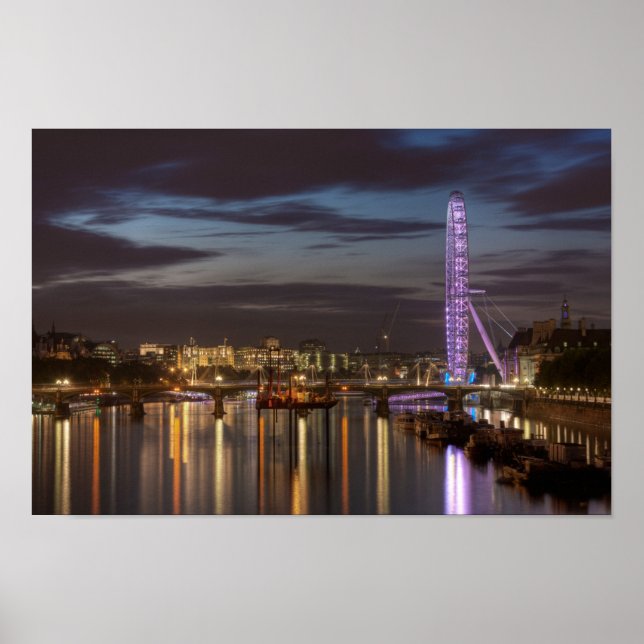 Poster London Eye et River Thames la nuit (Devant)