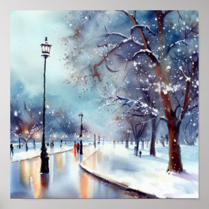 Poster London-Hyde Park en hiver (A), aquarelle