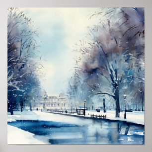 Poster London-Hyde Park en hiver (B), aquarelle
