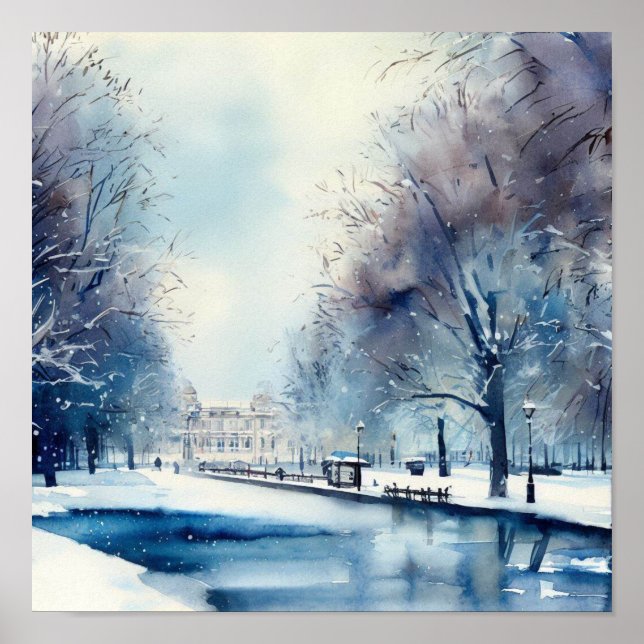 Poster London-Hyde Park en hiver (B), aquarelle (Devant)