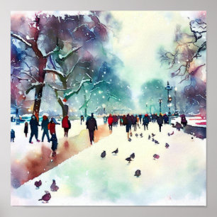 Poster London-Hyde Park en hiver (D), aquarelle