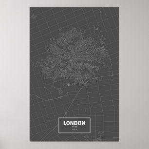 Poster London (Ontario) (blanc sur noir)
