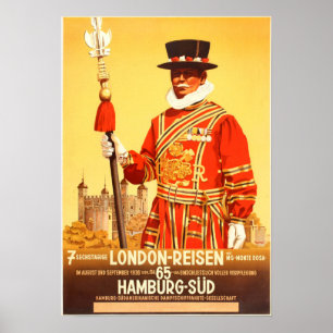 Poster LONDON REISEN HAMBURG SUD Vintage voyage à vapeur