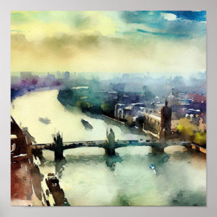 Poster London-River Thames (B), Aquarelle