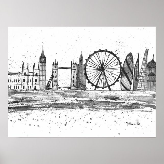 Poster Londres Angleterre Destination Skyline Skyline Vin (Devant)