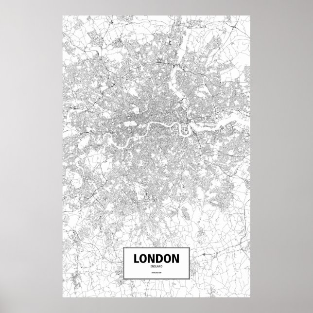 Poster Londres, Angleterre (noir sur blanc) (Devant)