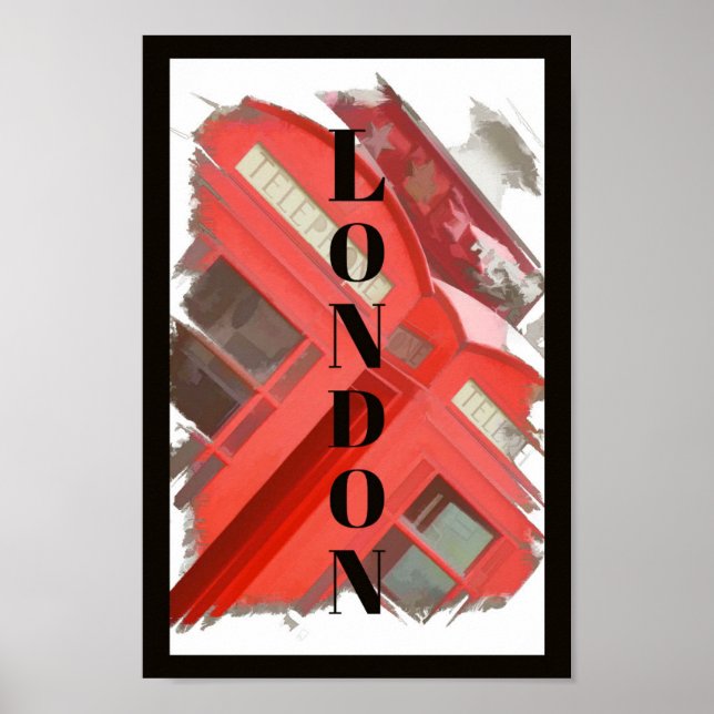 Poster Londres Angleterre Retro Red Phone Booth (Devant)