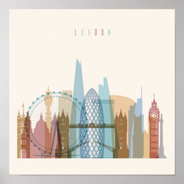 Poster Londres, Angleterre | Ville Skyline (Devant)