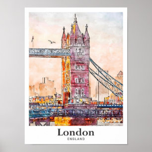 Poster Londres Angleterre Voyage Aquarelle main tiré