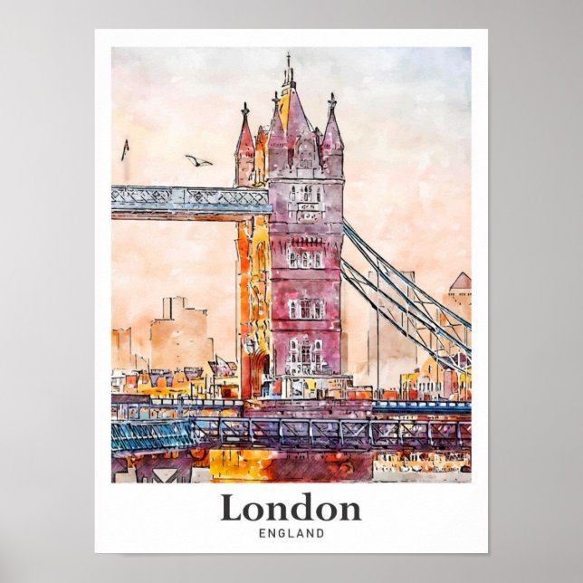 Poster Londres Angleterre Voyage Aquarelle main tiré (Devant)