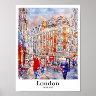 Poster Londres Angleterre Voyage Aquarelle main tiré