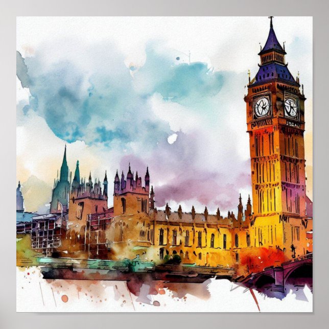 Poster Londres-Big Ben-(A), Aquarelle (Devant)