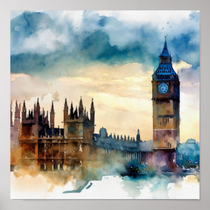 Poster Londres-Big Ben-(B), Aquarelle