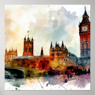 Poster Londres-Big Ben-(D), Aquarelle