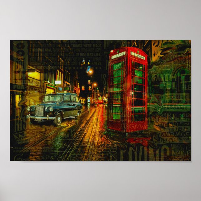Poster Londres big ben noir taxi taxi taxi taxi boîte tél (Devant)