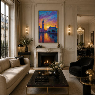 Poster Londres Big Ben Pointillisme Skyline Coucher de so