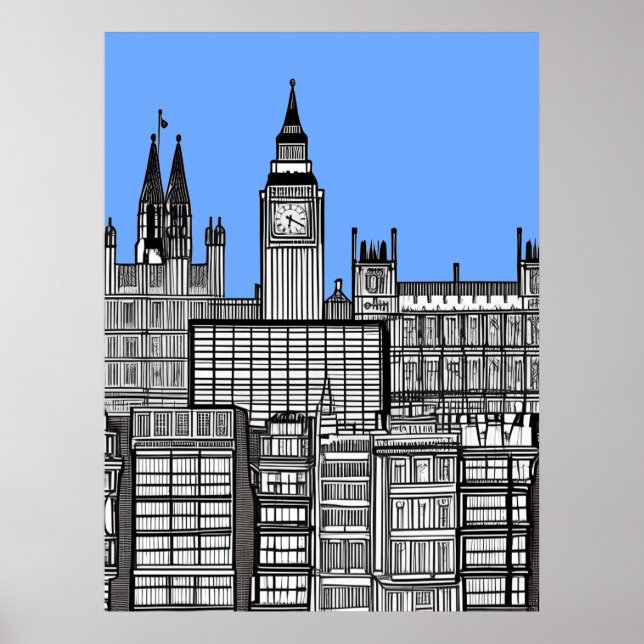 Poster Londres Cityscape noir et blanc (Devant)