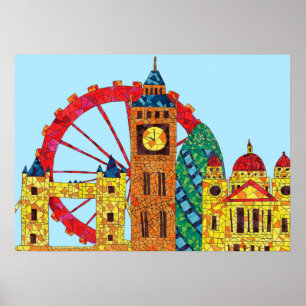 Poster Londres Icon Building Mozaic