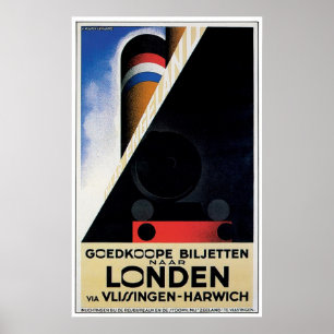 Poster Londres/Londen - publicité vintage de bateau