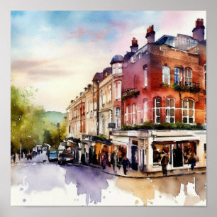 Poster Londres - Notting Hill (C), Aquarelle