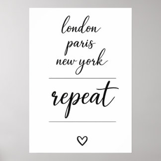 Poster Londres Paris New York Répéter Ville Voyage
