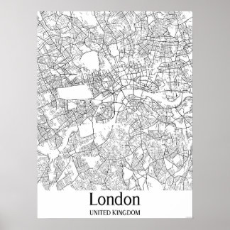 Poster Londres Royaume-Uni Carte de la ville noire et bla