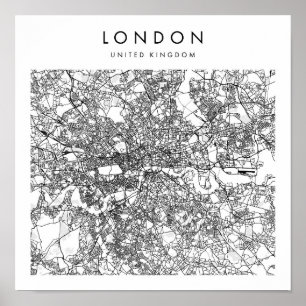 Poster Londres Royaume-Uni Minimal Modern Street Map