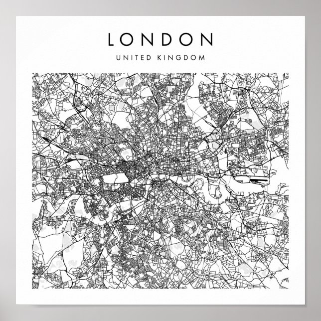 Poster Londres Royaume-Uni Minimal Modern Street Map (Devant)