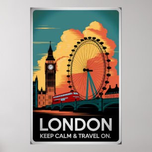 Poster Londres vintage - Gardez le calme et Voyagez sur