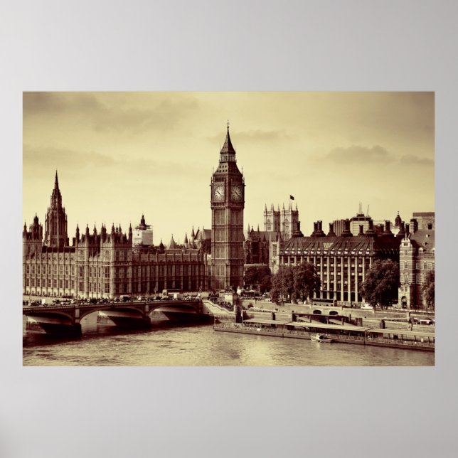 Poster Londres Westminster avec Big Ben et pont. vieux, l (Devant)