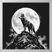 Lone Howl : Wolf et Pleine lune Charcoal Art