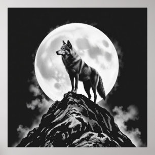 Poster Lone Howl : Wolf et Pleine lune Charcoal Art
