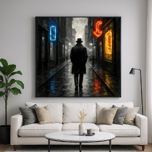 Poster Lone Neon Walker - Film Noir Pastel Style