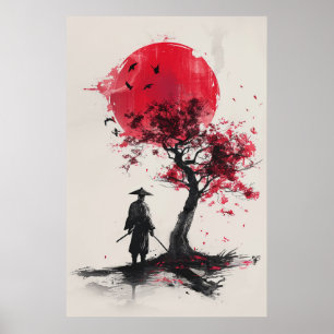 Poster Lone Samurai – Soleil Rouge encre de style japonai
