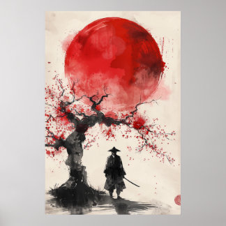 Poster Lone Samurai – Soleil Rouge encre Japonaise
