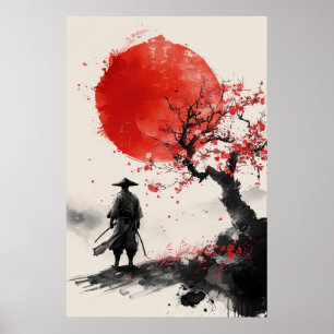Poster Lone Samurai – Soleil Rouge encre Japonaise