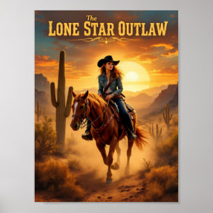 Poster Lone Star Outlaw - Western Cowgirl Desert Post
