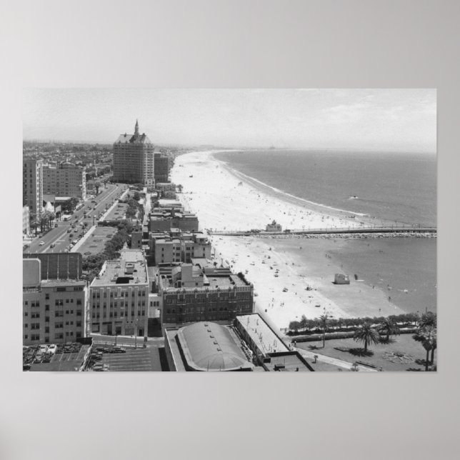 Poster Long Beach, California Coastline and Beach (Devant)