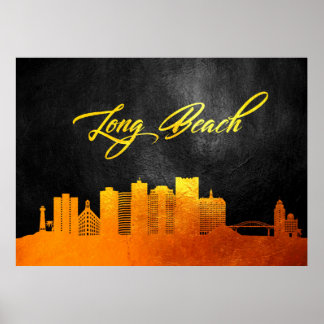 Poster Long Beach California Gold Skyline