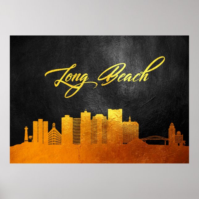 Poster Long Beach California Gold Skyline (Devant)