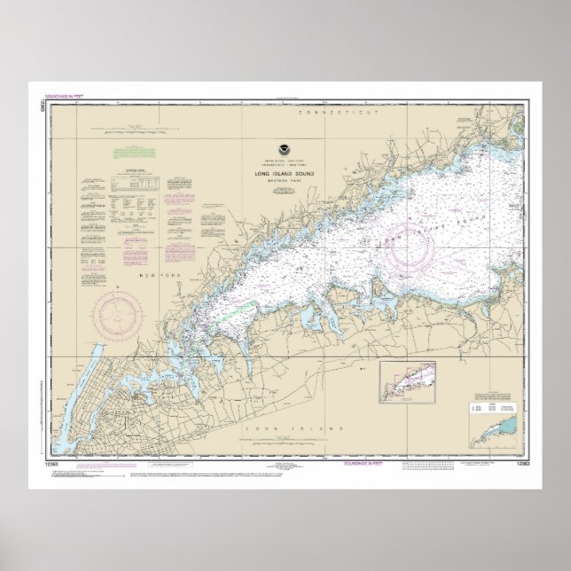 Poster Long Island Sound Western Part Carte marine (Devant)