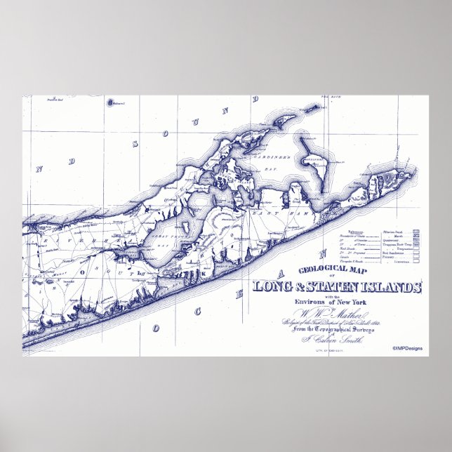 Poster Long Island The Hamptons Map VC (Devant)