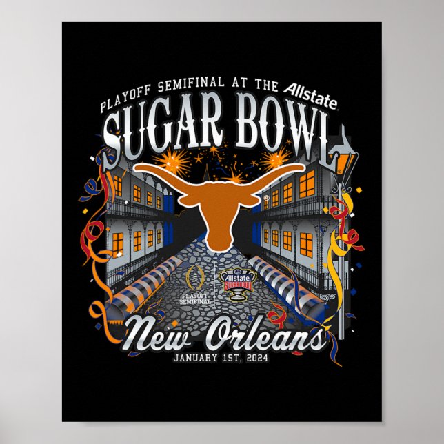 Poster Longhorns Sugar Bowl 2024 Cfp Semi-Football Nola (Devant)