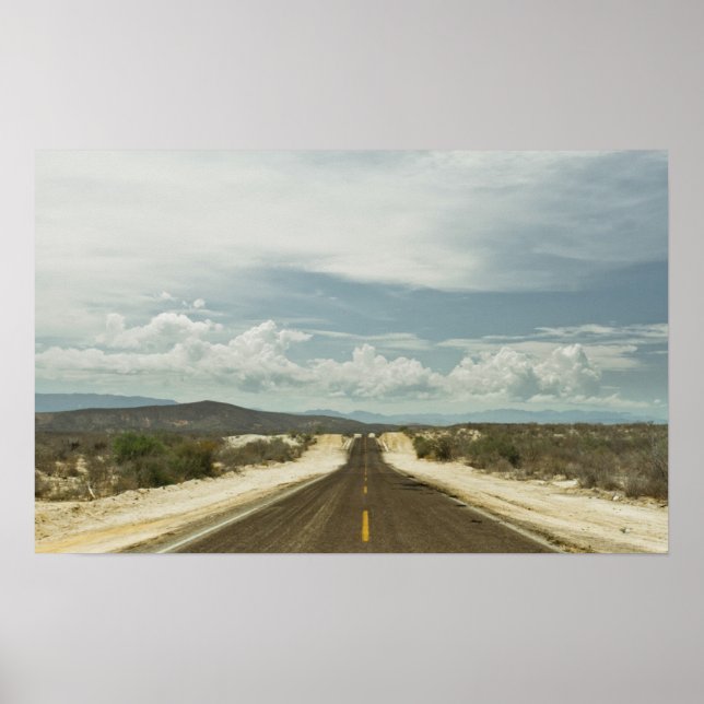 Poster Longue Route Droite À Travers Le Paysage Mexicain  (Devant)